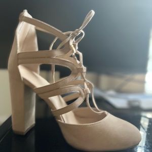 Nude closed toes heels
